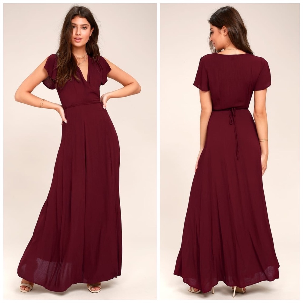 Burgundy Boho Wrap Maxi Dress